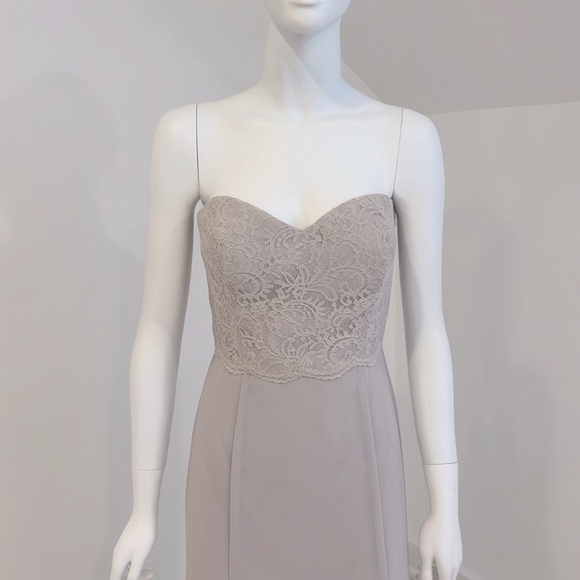 NWT SAMPLE SALE Dessy Oyster (light griege) size 10 Lace/Nu Georgette. PRISTINE - Picture 3 of 7